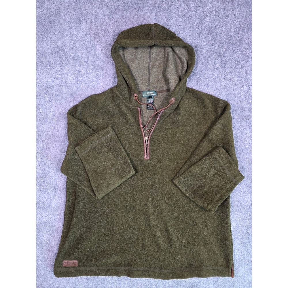 Lauren Ralph Lauren Fleece Hoodie Womens Large Green Quarter Zip Pullover